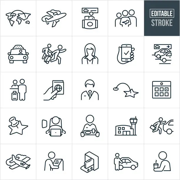 Vector illustration of Air Travel Thin Line Icons - Editable Stroke