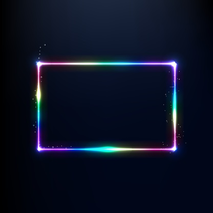 A neon rainbow rectangle is edged with sequins. Vector Illustration