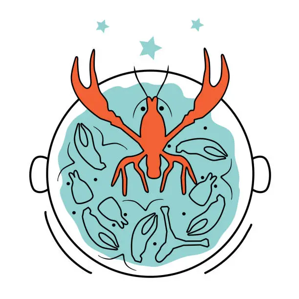 Vector illustration of Vector illustration of crabs in a bucket. Psychological concept, metaphor, Crab mentality, way of thinking.