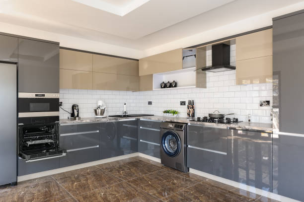 istock Luxury modern white, beige and grey kitchen interior 1198694306