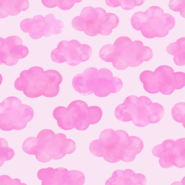 акварелевая рука окрашена розовые облака бесшовные картины. симпатичный фон для ребенка душ приглашение, поздравительная открытка, баннер - cloud cloudscape symbol ink stock illustrations
