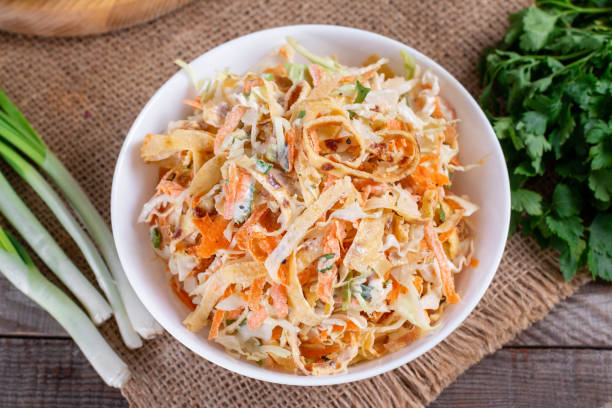 istock Salad with cabbage and carrots in a white plate 1198696622