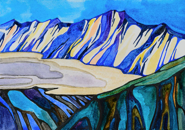 istock Watercolor hand drawn illustration of winter mountains landscape in the clouds. 1198699628