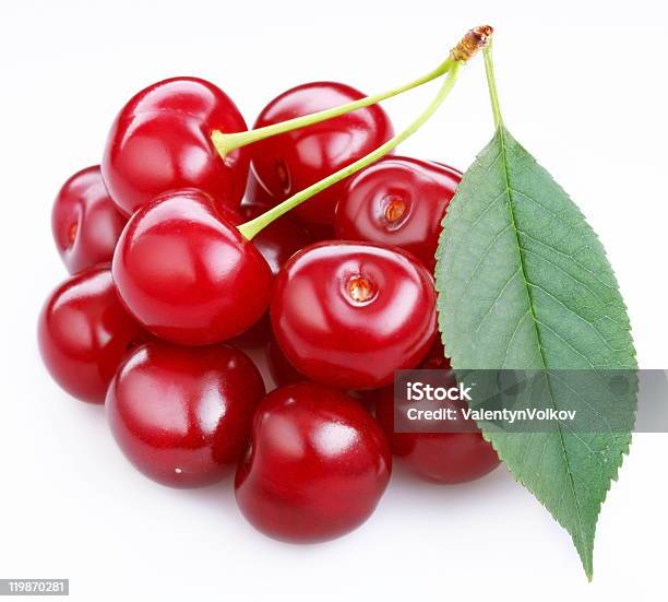 Photo Of Ripe Cherries With A Leaf Stock Photo - Download Image Now - Berry, Cherry, Close-up