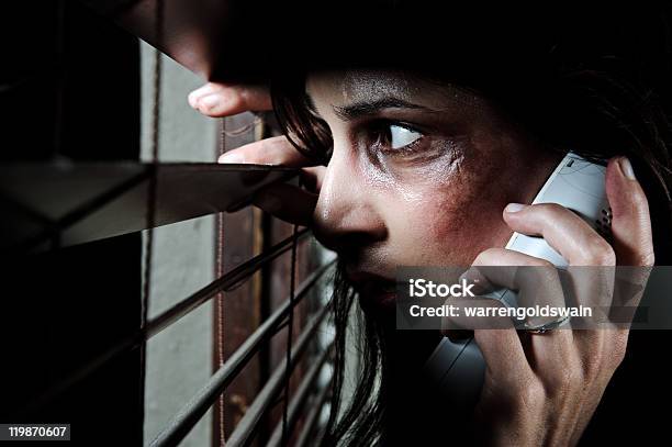 Calling For Help Domestic Abuse Concept Stock Photo - Download Image Now - Women, Violence, One Woman Only