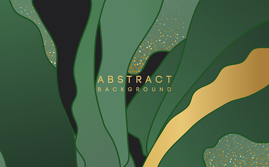 Vector abstract background with green shape and gold glitter