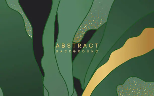 Vector illustration of abstract background with green shape and gold glitter