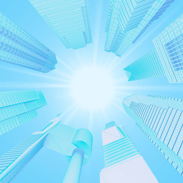 istock bottom view of the sun surrounded by skyscrapers 1198710940