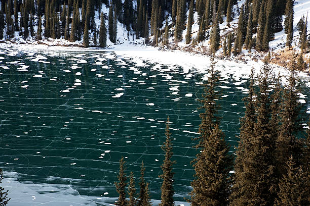 Frozen mountain lake stock photo