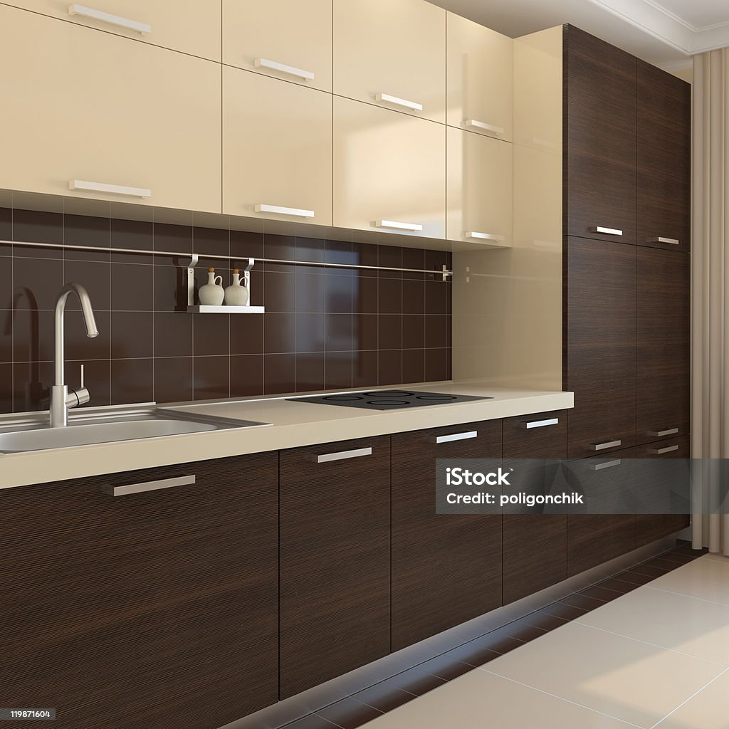 Kitchen classic interior design Modern kitchen interior. 3d render. Apartment Stock Photo