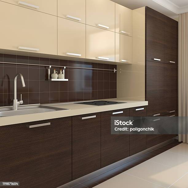 Kitchen Classic Interior Design Stock Photo - Download Image Now - Apartment, Beige, Brown