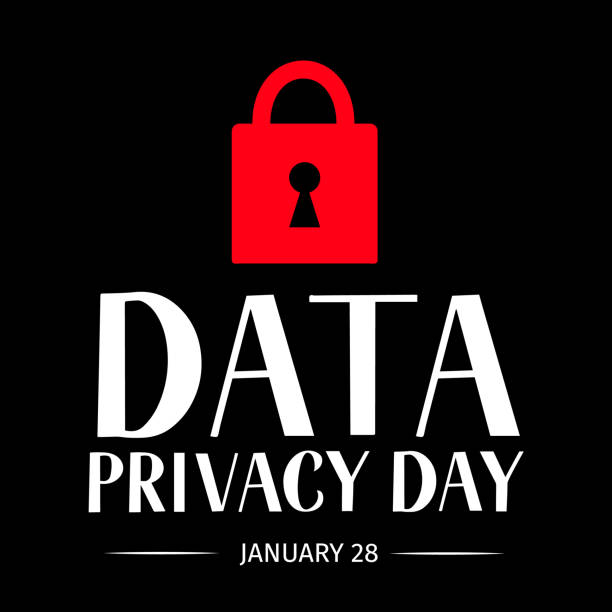 ilustrações de stock, clip art, desenhos animados e ícones de data privacy day vector illustration with lettering and closed lock. easy to edit template for typography poster, banner, postcard, flyer, sticker,  booklet, brochure, etc. - technology business support violence