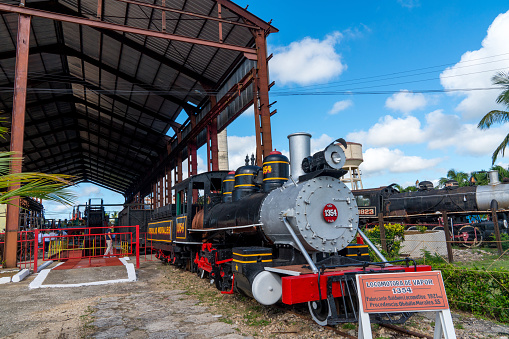 Old steam locomotives or railway trains. Captured in spring 2018, in Museum of Agroindustry Azucarera, Remedios, Caibarien, Cuba