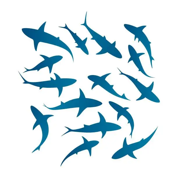 Vector illustration of Swimming sharks silhouettes