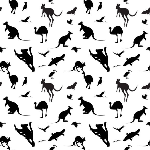 Seamless background with Australian animals Seamless vector background with Australian animal silhouettes ostrich silhouette stock illustrations