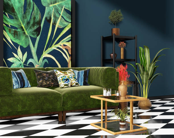 istock Beautiful Interior design with a jungle printed feature wall 1198724848