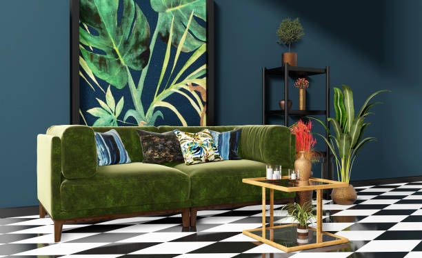 istock Beautiful Interior design with a jungle printed feature wall 1198724850