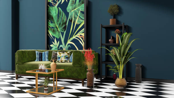 istock Beautiful Interior design with a jungle printed feature wall 1198724853
