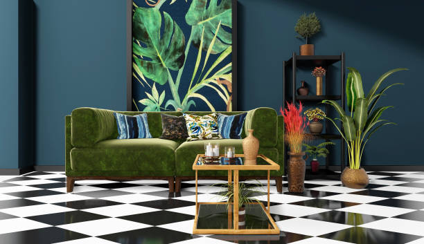 istock Beautiful Interior design with a jungle printed feature wall 1198724858