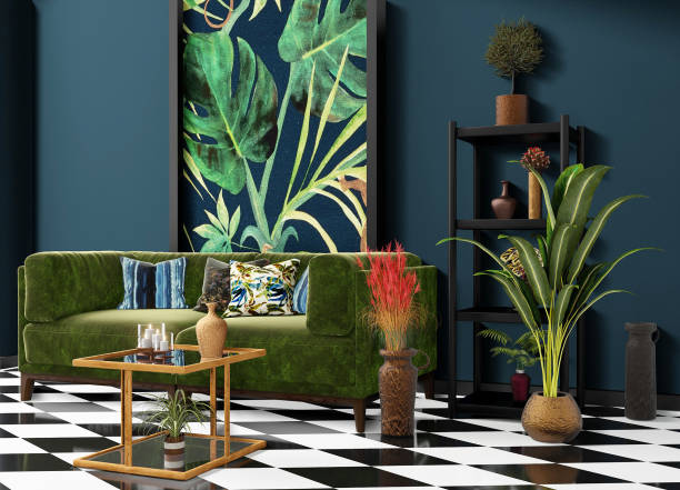 Beautiful Interior design with a jungle printed feature wall