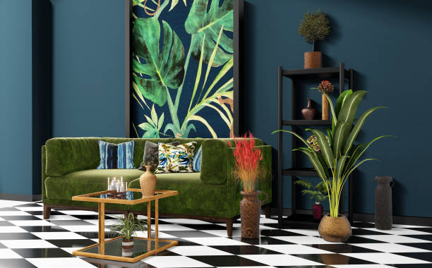 istock Beautiful Interior design with a jungle printed feature wall 1198724864