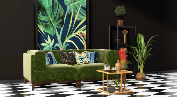 istock Beautiful Interior design with a jungle printed feature wall 1198724920