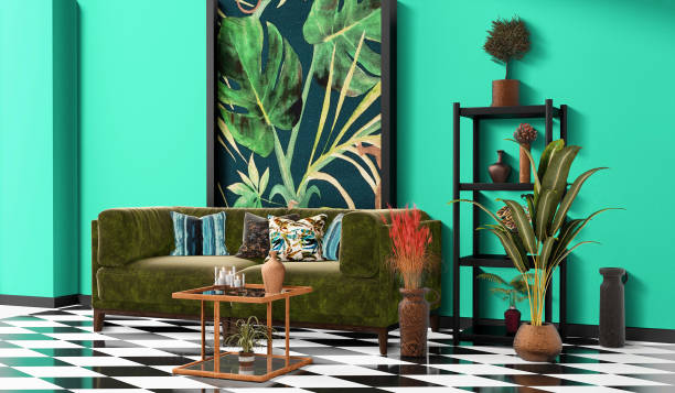 istock Beautiful Interior design with a jungle printed feature wall, 1198725001