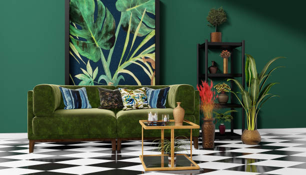 istock Beautiful Interior design with a jungle printed feature wall 1198725059
