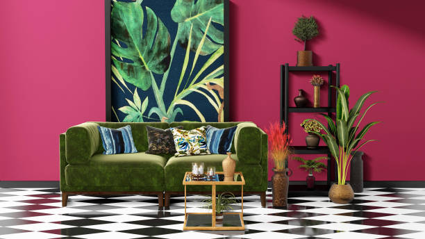 istock Beautiful Interior design with a jungle printed feature wall 1198725182