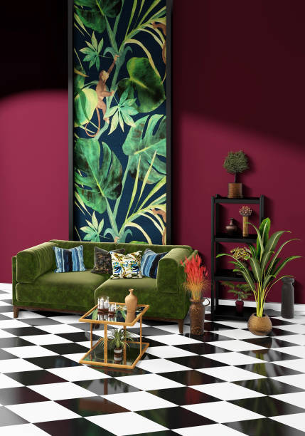 istock Beautiful Interior design with a jungle printed feature wall 1198725195
