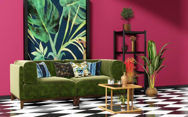 istock Beautiful Interior design with a jungle printed feature wall 1198725197
