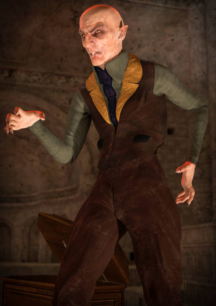 istock Creepy bald vampire Nosferatu in a crypt. 1198726834