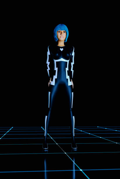 istock a futuristic woman on a grid (3d rendering) 1198730707