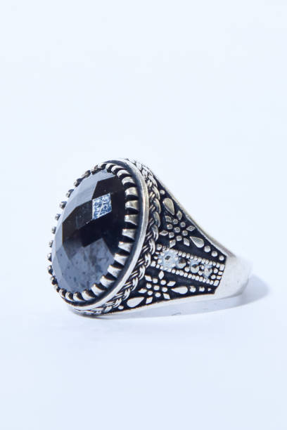 istock Black Agate Pure Silver Men Rings 1198734325