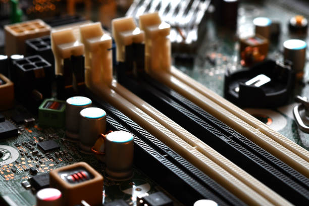 istock Detail of RAM memory connector slot on modern PC computer motherboard. 1198734742
