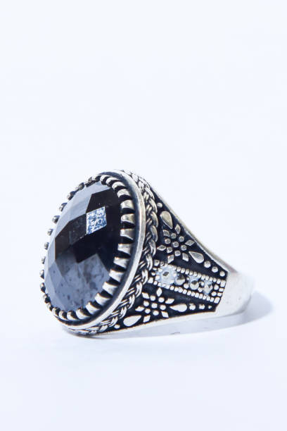 istock Black Agate Pure Silver Men Rings 1198737037