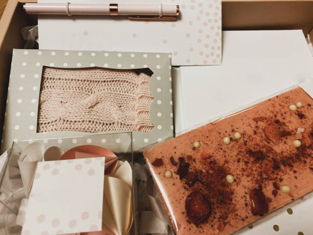istock gift set in a pink box with a notebook, pen, chocolate bar and fortune cookies 1198737659
