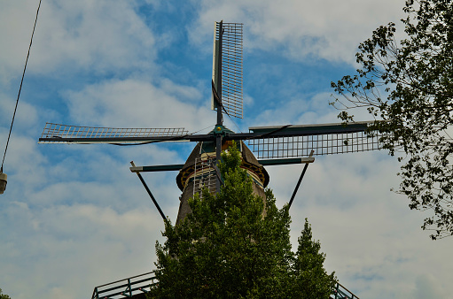 Dutch windmill located at the Tweemanspolder,Zevenhuizen during a snow storm