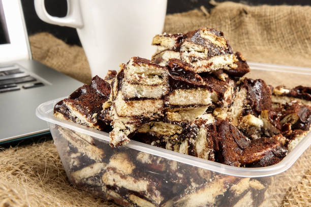 istock Chocolate brownies with coffee on a rug background. 1198745887