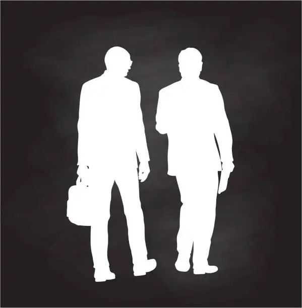 Vector illustration of Business Colleagues Walking Silhouettes Chalkboard