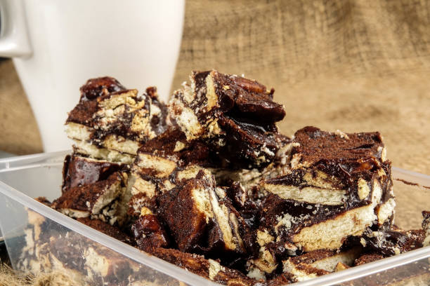 istock Chocolate brownies with coffee on a rug background. 1198747388