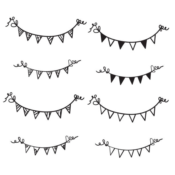 Line Drawing Buntings Garland Party Flagshand Drawn Doodle Cartoon Style Stock Illustration - Download Image Now - iStock Line Drawing Buntings Garland Party Flagshand Drawn Doodle Cartoon Style Stock Illustration - Download Image Now - iStock