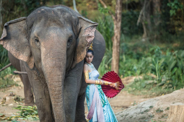 istock Thai girl In Traditional Costume with  elephant 1198760148
