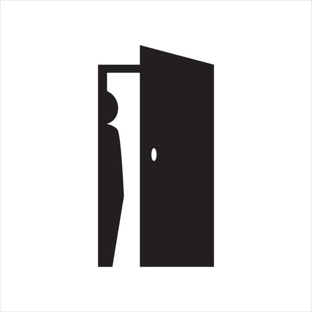 ilustrações de stock, clip art, desenhos animados e ícones de hide person logo design silhoutte of people hidding in the back of door icon vector illustration - hidding