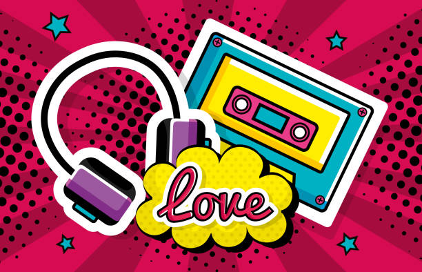 istock cassette music with headset and love lettering pop art style 1198764746
