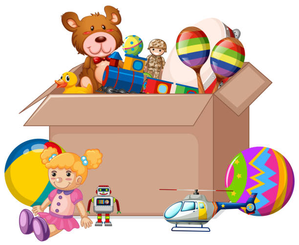 istock Cardboard box full of toys on white background 1198766632