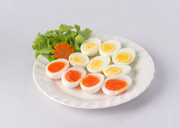 istock Soft boiled duck eggs and hard boiled eggs on the dish 1198771815