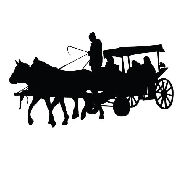 Vector illustration of man using chariot with passengers