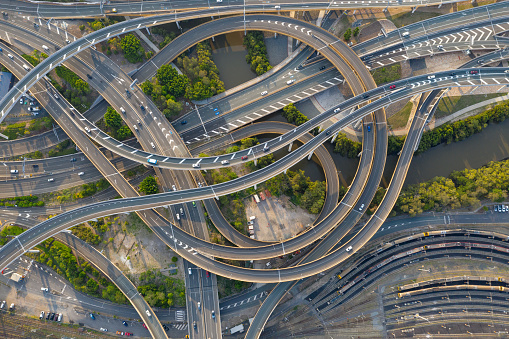 Highway Junction Intersection and Railroad Tracks, Brisbane Airport Link, Australia. Converted from Raw.