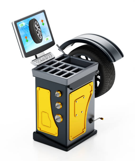 istock Tyre balance machine isolated on white 1198788896